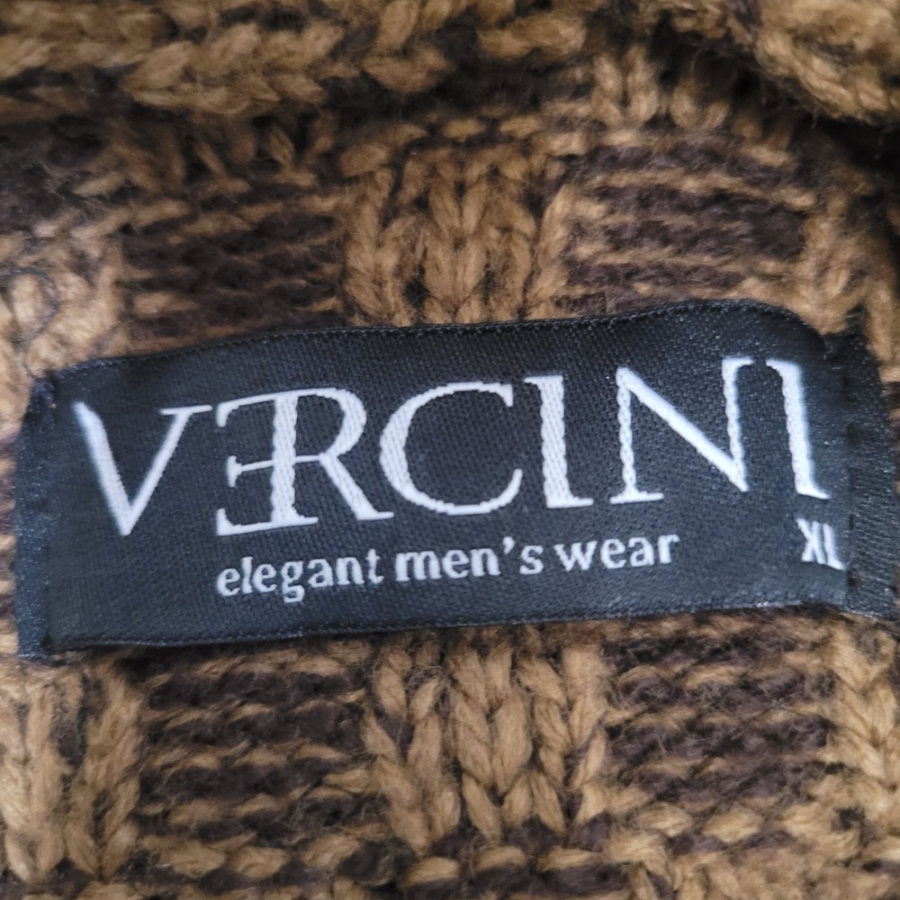 Vercini Size XL Full Zip Buckle Cardigan Mens Brown Cable Knit Sweater - Picture 6 of 10